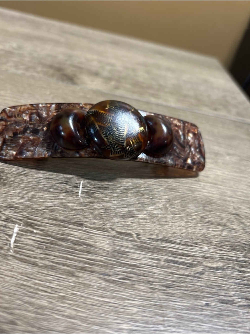 Vintage Brown Tortoise Color Oval  Plastic Hair Clip Barrette Made In France - Picture 3 of 5
